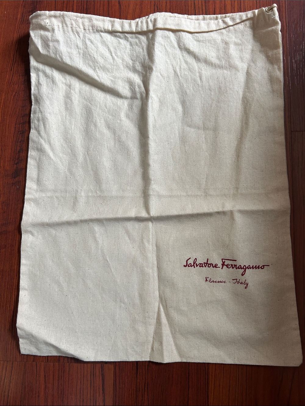 Salvatore Ferragamo Natural Canvas Dust Bag with Burgundy Logo